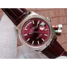 Rolex Day-Date 36mm 118139-L Red Dial Stick Markers Brown Leather Strap WJ01020