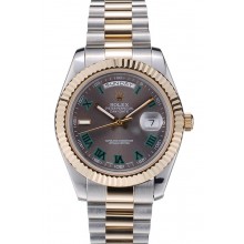 Rolex Swiss DayDate Gold Stainless Steel Ribbed Bezel Grey Dial 41909