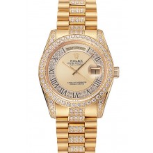 Swiss Rolex Day-Date Diamond Pave Gold Dial Gold Diamond Bracelet 1453954