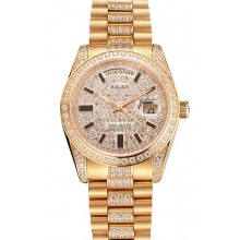 Swiss Rolex Day Date Yellow Gold Diamond Pave