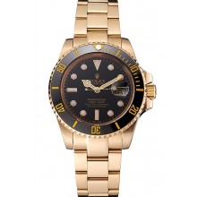 Swiss Rolex Submariner Black Dial Black Bezel Yellow Gold Case And Bracelet