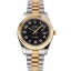 Fake Swiss Rolex Datejust Black Dial Gold Bezel Stainless Steel Case Two Tone Bracelet