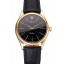 Swiss Rolex Cellini Black Dial Gold Markings Gold Case Black Leather Strap