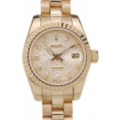 1:1 Rolex DateJust Ribbed Pattern Gold Bezel Gold Dial