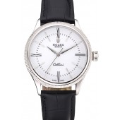 Cheap Swiss Rolex Cellini Time Silver Case White Dial Black Leather Bracelet 622653