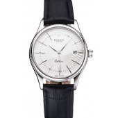 Copy Top Swiss Rolex Cellini Date White Dial Stainless Steel Case Black Leather Strap