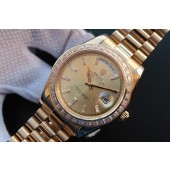 Imitation Rolex Day Date II Gold Dial Diamonds Bezel Bracelet WJ00795
