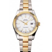 Imitation Swiss Rolex Datejust White Dial Stainless Steel Case Two Tone Gold Bracelet