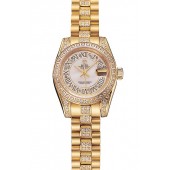 Imitation Swiss Rolex DayJust Diamond Pave White Dial Gold Diamond Bracelet 1453957