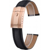 Knockoff Rolex Black Leather with Rose Gold Clasp Bracelet 622498