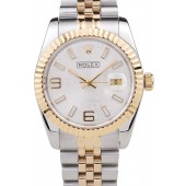 Knockoff Rolex DateJust Two Tone Stainless Steel 18k Gold Plated Silver Dial 98084