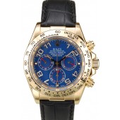 Knockoff Rolex Daytona Gold Case Blue Dial Black Leather Strap