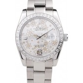 Knockoff Top Rolex Datejust Polished Stainless Steel Silver Flowers Dial Diamond Plated 98081