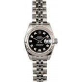 Luxury Ladies Rolex Datejust 179174 Black Diamond JW0304