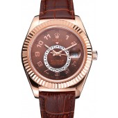 Quality Rolex Sky Dweller Brown Dial Rose Gold Case Brown Leather Strap