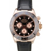 Replica Rolex Daytona Rose Gold Case Black Dial Black Leather Strap