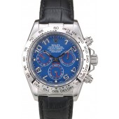Replica Rolex Daytona Stainless Steel Case Blue Dial Black Leather Strap