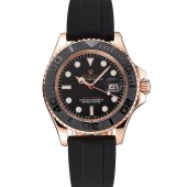 Replica Rolex Yacht Master Black Dial And Bezel Everose Dial Oysterflex Bracelet