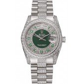 Replica Swiss Rolex Day-Date Diamond Pave Green Dial Diamond And Stainless Steel Bracelet 1453952