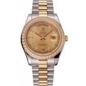 Replica Swiss Rolex Day-Date Gold Dial Gold Diamond Case Two Tone Stainless Steel Bracelet 1453973