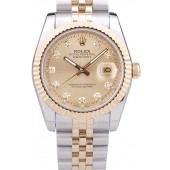 Rolex Datejust Gold Dial Diamonds Ribbed Bezel 7452