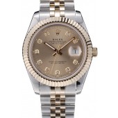 Rolex DateJust Gold Stainless Steel Ribbed Bezel Goldish Dial 41978