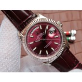 Rolex Day-Date 36mm 118139-L Red Dial Stick Markers Brown Leather Strap WJ01020