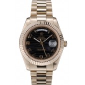 Rolex Swiss DayDate Gold Stainless Steel Ribbed Bezel Black Dial 41998