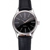 Swiss Rolex Cellini Black Dial Roman Numerals Stainless Steel Case Black Leather Strap