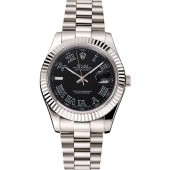 Swiss Rolex Datejust Black Dial Roman Numerals Stainless Steel Case And Bracelet