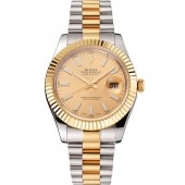 Swiss Rolex Datejust Gold Dial Gold Bezel Stainless Steel Case Two Tone Bracelet