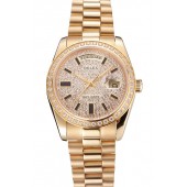 Swiss Rolex Day Date Diamond Pave Dial And Bezel Gold Case And Bracelet