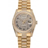 Swiss Rolex Day-Date Diamond Pave Dial Gold Diamond Bracelet 1453956