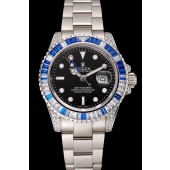Swiss Rolex GMT Master II Black Dial Stone Set Bezel Stainless Steel Case And Bracelet 1453747