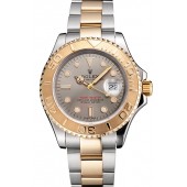 Swiss Rolex Yacht-Master Gray Dial Gold Bezel Stainless Steel Case Two Tone Dial