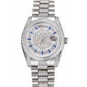 Top Replica Swiss Rolex Day Date Diamond Pave Dial And Bezel And Stainless Steel Bracelet